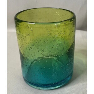 Pier 1 One‎ Circa Blue Green Bubble Glass Tumbler Highball Vase Boho 4.5 Inch